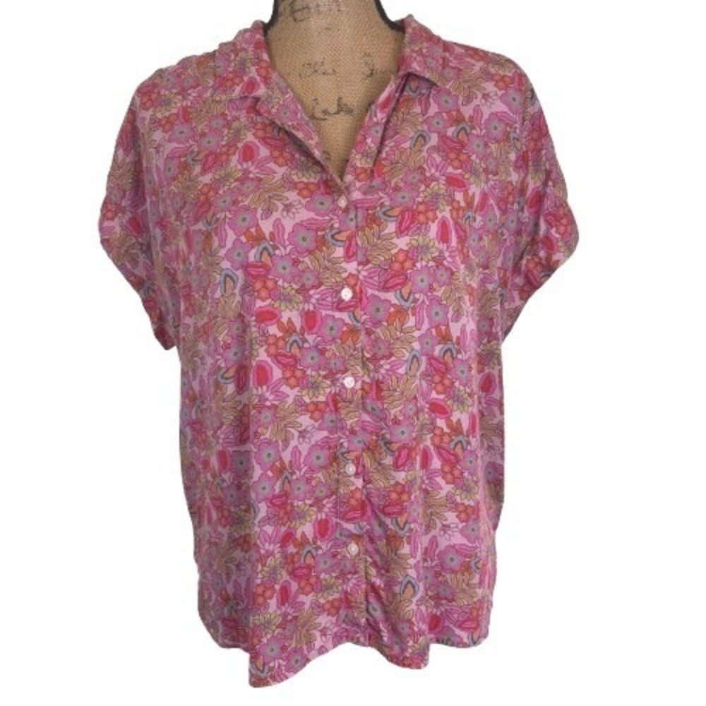 Lucky Brand Womens Button Down Short Pink Floral Modal Short Sleeve Size Medium